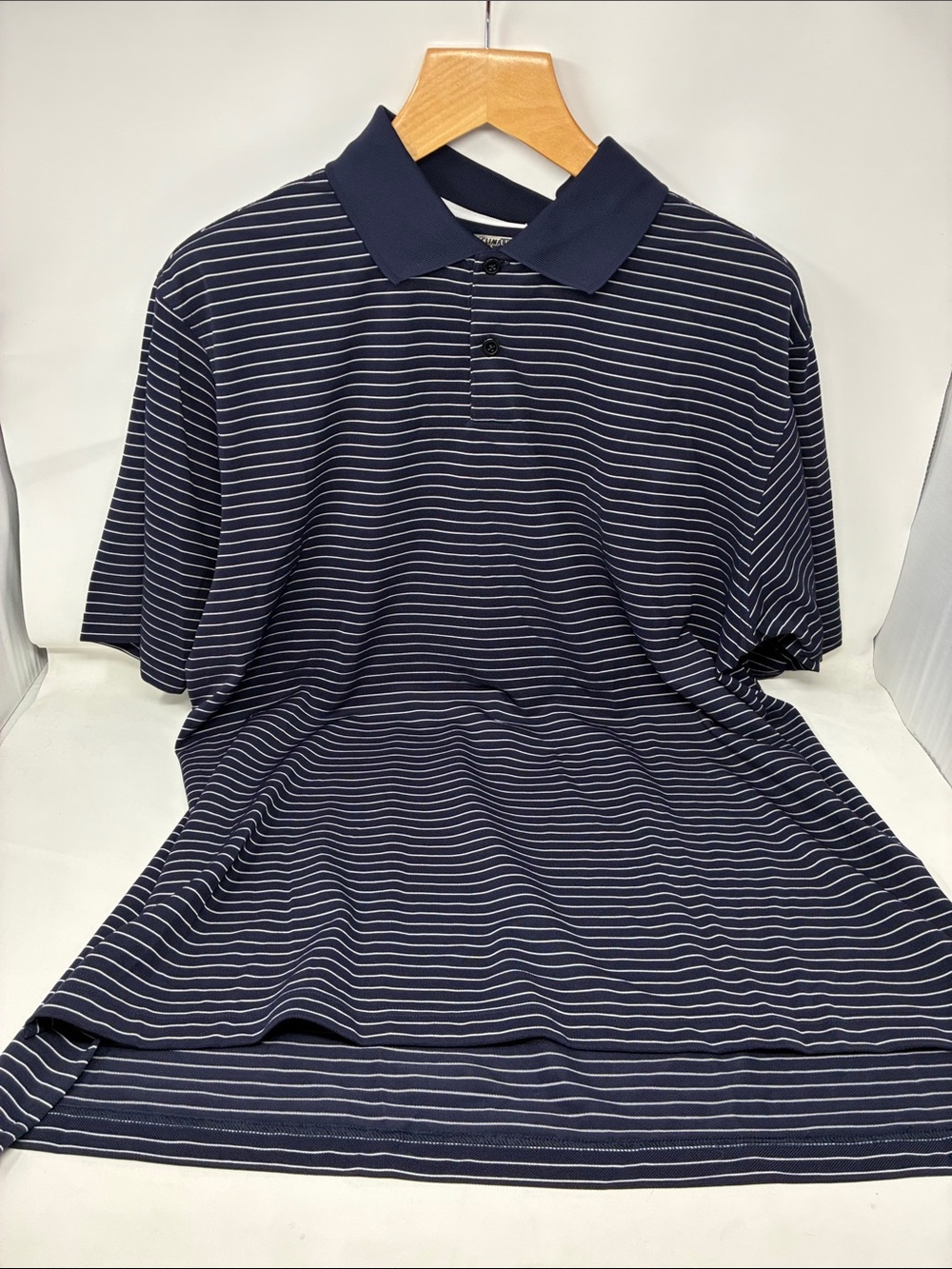 adidas Climalite Navy Blue White Striped Polo Shirt Men’s Golf Performance Top L